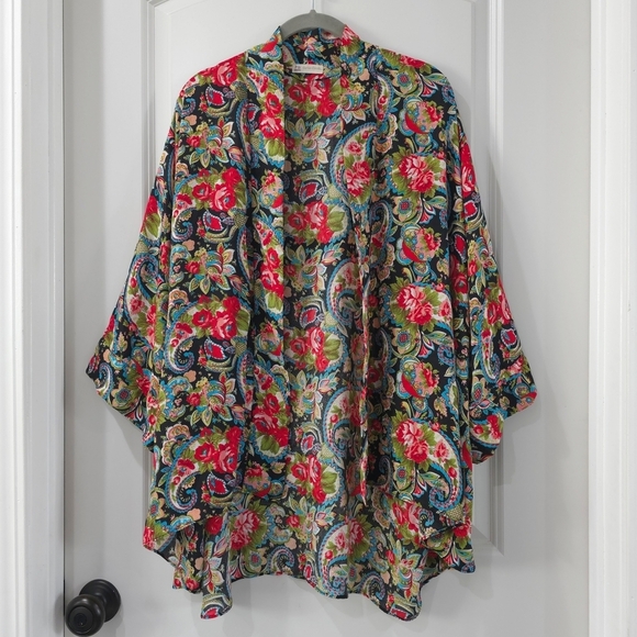 COTTON CANDY Floral Paisley Kimono, Vibrant Colors, Oversized Fit, XL XXL - Picture 3 of 12